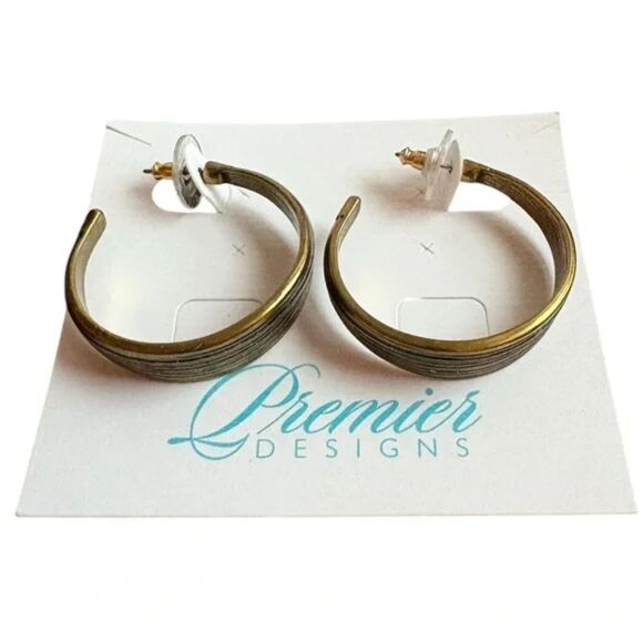 Premier Designs Two-Tone Hoop Gold Plated 1.25" Earrings - Picture 1 of 3